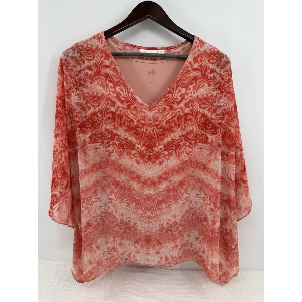 Belle by Kim Gravel 2 Piece Kimono Top And Cami Tank Size 1X Boho Coral Orange